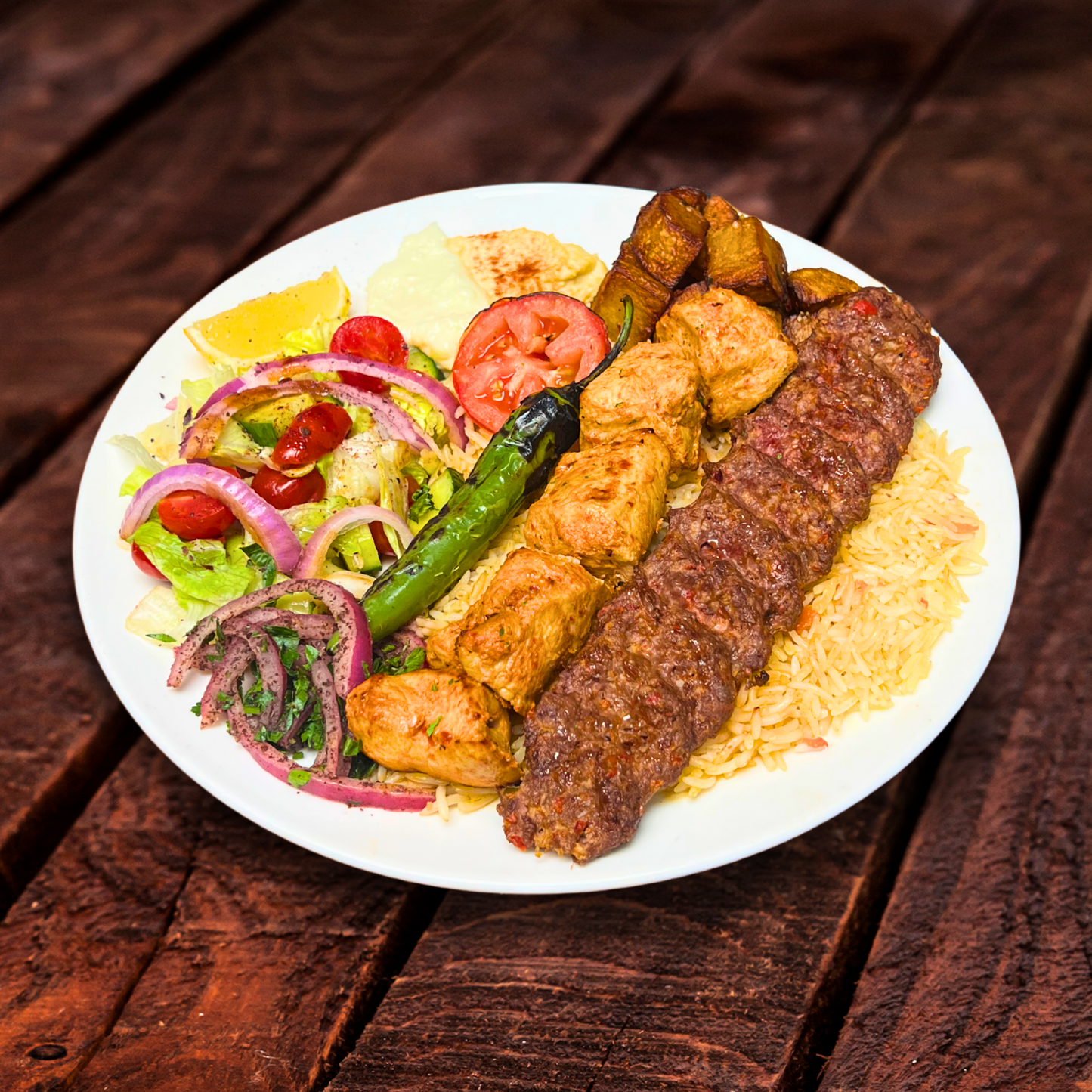 Mix BBQ, Beef Kebab and Shish Tawook Sticks plate